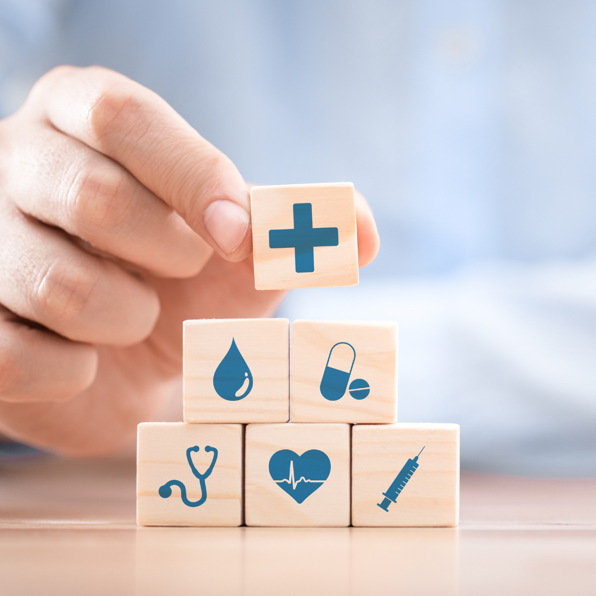 Wooden blocks with medical icons