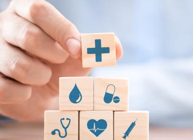 Wooden blocks with medical icons